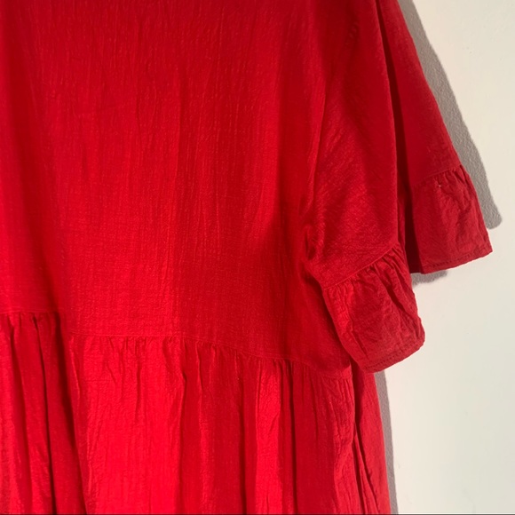 Red Flowey Peplum Sleeve Midi Dress WITH POCKETS - Picture 6 of 15